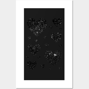 Black Faux Glitter Hearts Posters and Art